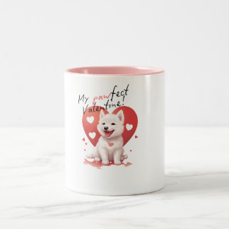 My Pawfect Valentine: Süßer weißer Jindo-Hund  ツートーンマグカップ