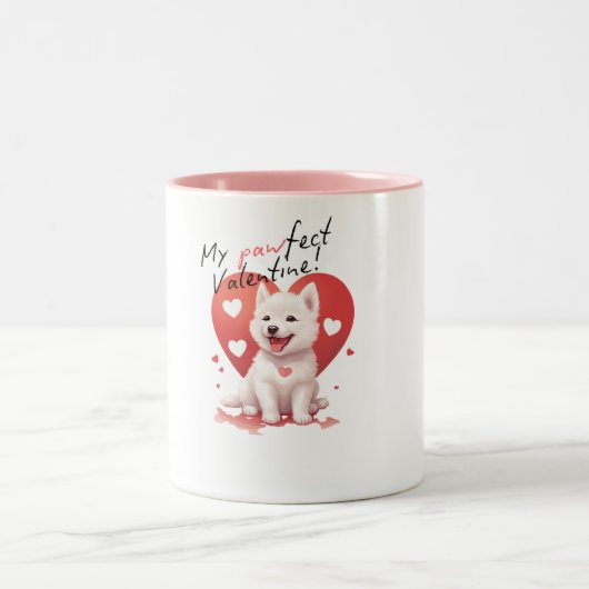 My Pawfect Valentine: Süßer weißer Jindo-Hund  ツートーンマグカップ (中央)