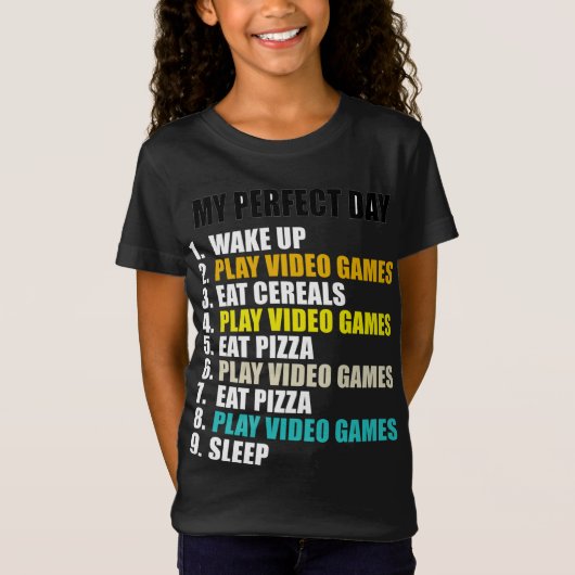 My Perfect Day 遊 Video Games 食べクール Pizza Gam Tシャツ (正面)