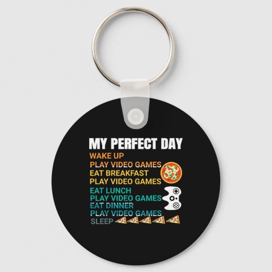My Perfect Day Pizza Video Games Gamer Controller キーホルダー (正面)