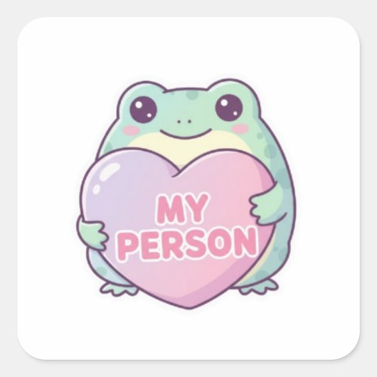 My Person Frog Sticker Cute Frog Hugging Heart Rom スクエアシール (正面)
