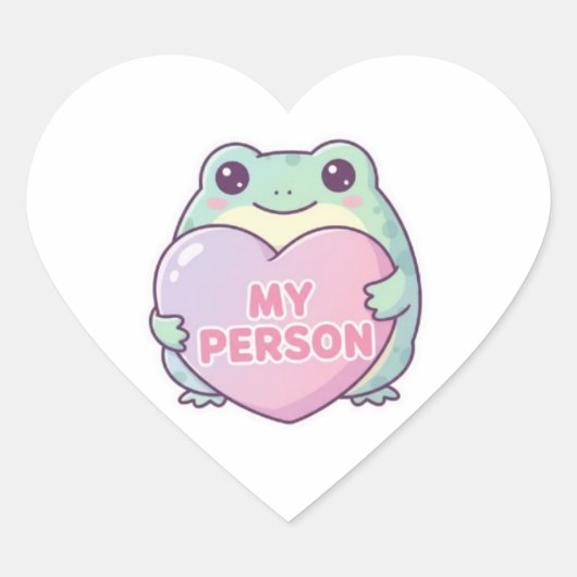My Person Frog Sticker Cute Frog Hugging Heart Rom ハートシール (正面)