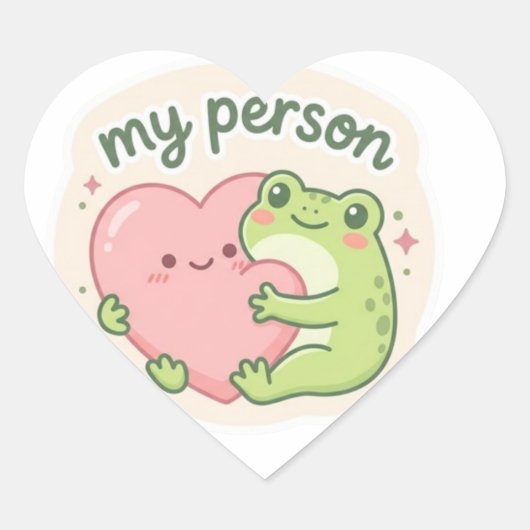 My Person Frog Sticker Cute Frog Hugging Heart Rom ハートシール (正面)