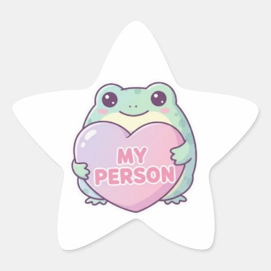 My Person Frog Sticker Cute Frog Hugging Heart Rom 星シール (正面)