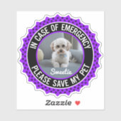 My Pet 救 Safety Alert名フォトのカスタム色 シール (シート)
