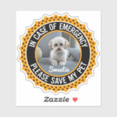 My Pet 救 Safety Alert名フォトのカスタム色 シール (シート)
