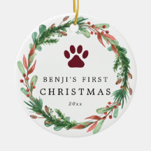 My Pet's First Christmas Wreath Ceramic Ornament