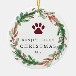 My Pet's First Christmas Wreath Ceramic Ornament セラミックオーナメント