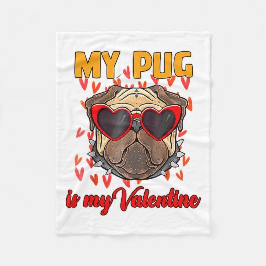 My Pug In My Valentine Cute Valentineu2019s Day Pe フリースブランケット (正面)