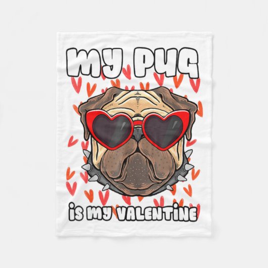 My Pug In My Valentine Cute Valentineu2019s Day Pe フリースブランケット (正面)