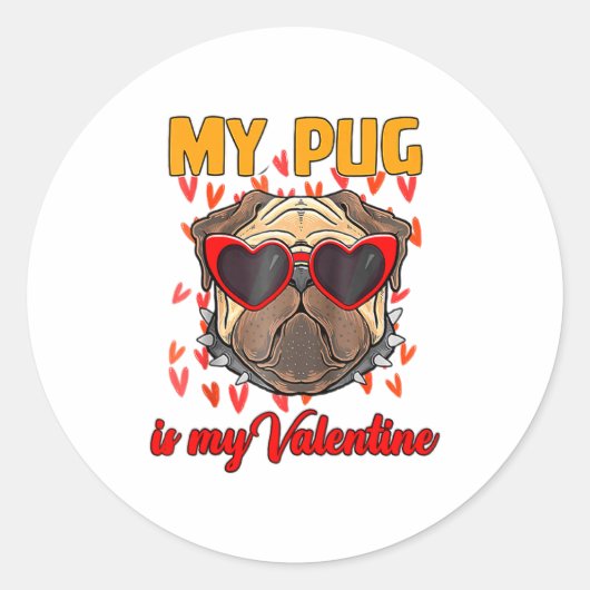 My Pug In My Valentine Cute Valentineu2019s Day Pe ラウンドシール (正面)