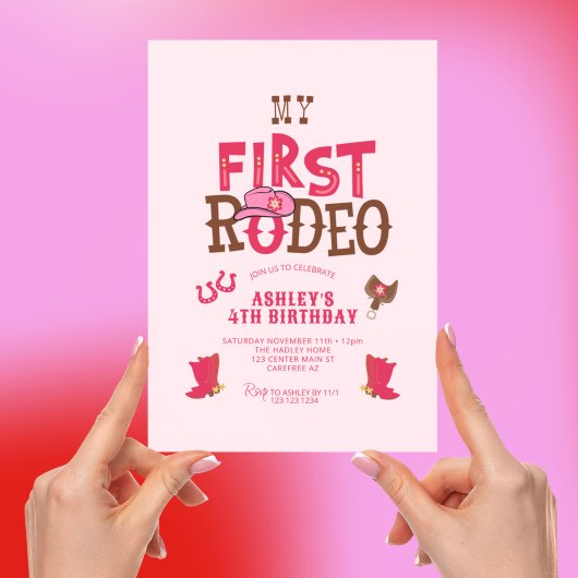 My Rodeo Cowgirl ピンク 4歳の誕生日 招待状
