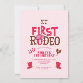 My Rodeo Cowgirl ピンク 4歳の誕生日 招待状 (正面)