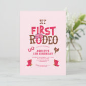 My Rodeo Cowgirl ピンク 4歳の誕生日 招待状 (スタンド正面)