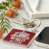 My Rules Classic Red Car Retro Mechanic キーホルダー (正面右)