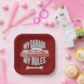 My Rules Classic Red Car Retro Mechanic ペーパープレート (パーティー)