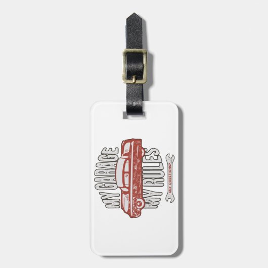 My Rules Classic Red Car Retro Mechanic ラゲッジタグ (正面縦)