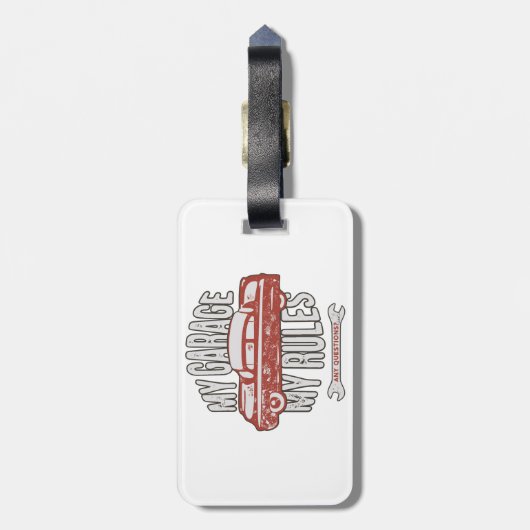My Rules Classic Red Car Retro Mechanic ラゲッジタグ (裏面縦)