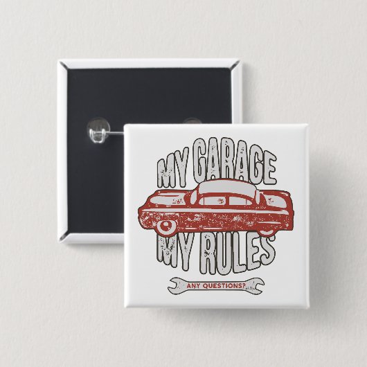 My Rules Classic Red Car Retro Mechanic 缶バッジ (正面&裏面)