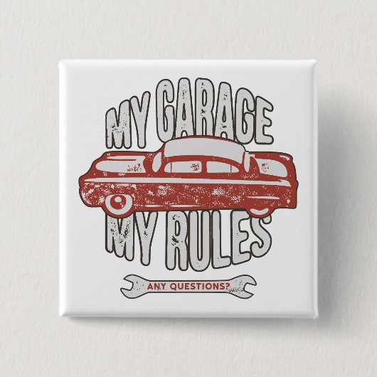 My Rules Classic Red Car Retro Mechanic 缶バッジ (正面)
