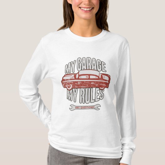 My Rules Classic Red Car Retro Mechanic Tシャツ (正面)