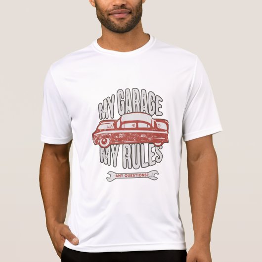 My Rules Classic Red Car Retro Mechanic Tシャツ (正面)