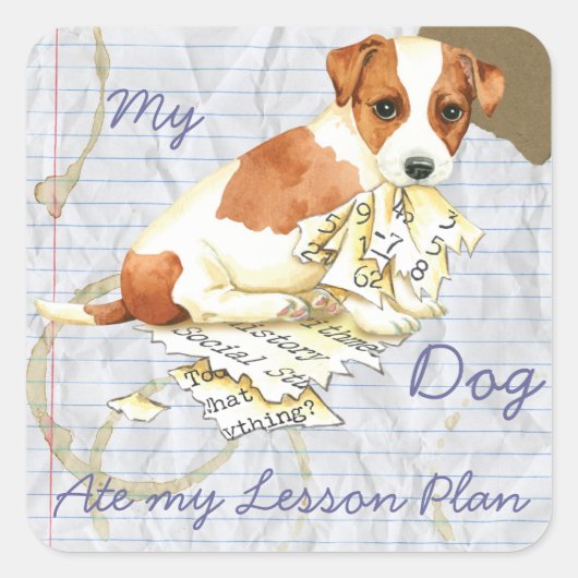 My Russell Terier 食べ My Lesson Plan スクエアシール (正面)