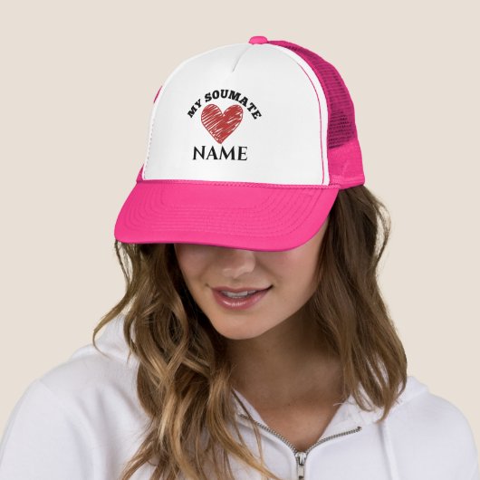 My Soulmate Heart - Customizable Hot Pink & White キャップ (インサイチュ)