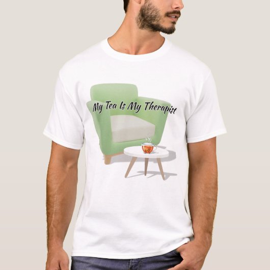 "My Tea Is My Therapist" Steaming Mug Quote Art Tシャツ (正面)