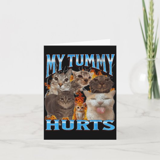 My Tummy Hurts Funny Cat Meme Bootleg Graphic  カード (正面)