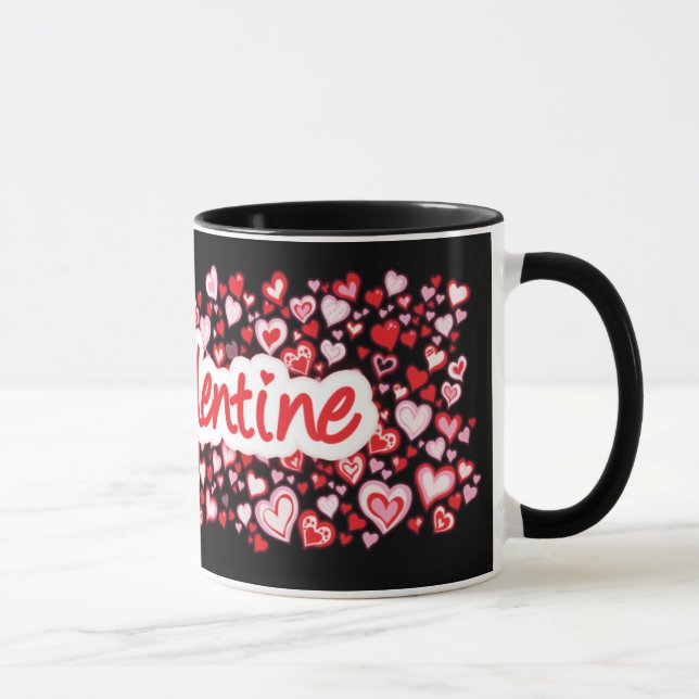 「My Valentine」ハート赤ピンクブラックマグカップ マグカップ (右)
