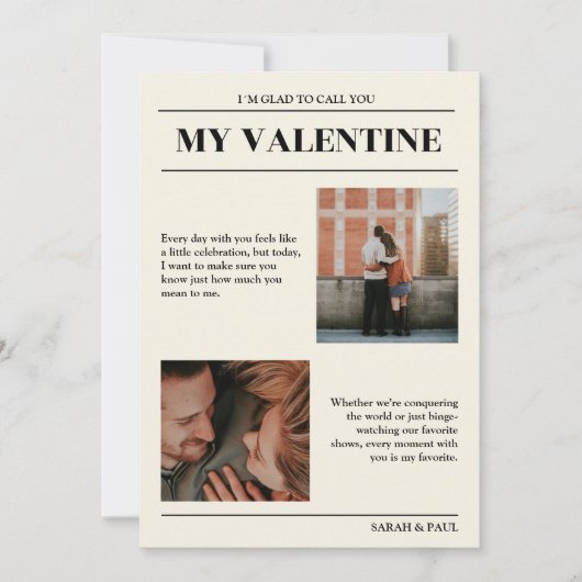 My Valentine Customizable Newspaper Photos Card  招待状 (正面)