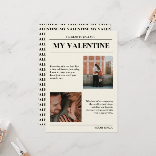 My Valentine Customizable Newspaper Photos Card  招待状 (正面/裏面インサイチュ)