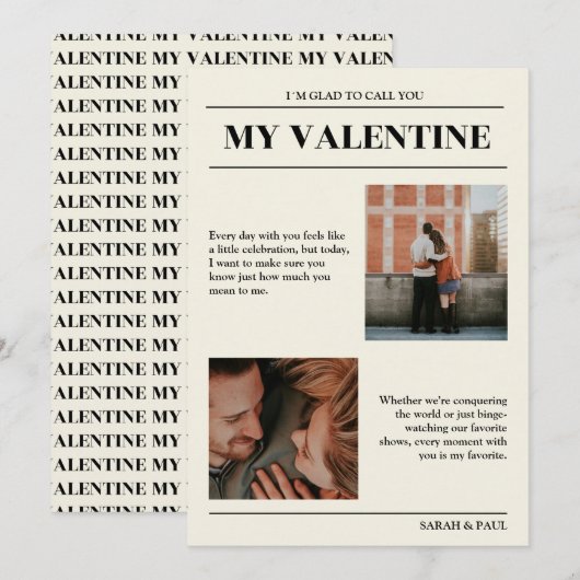 My Valentine Customizable Newspaper Photos Card 招待状 (正面/裏面)