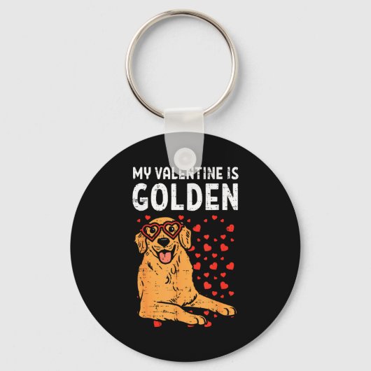 My Valentine Is Golden Retriever Valentines Day Pe キーホルダー (正面)