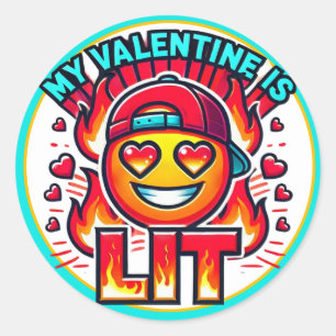 My Valentine is LITおもしろい火災ハート絵文字 ラウンドシール