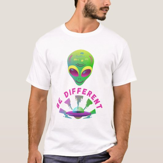 My Vibe Be Different – Alien & Spaceship Design Tシャツ (正面)