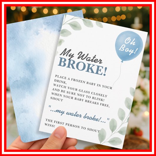 My Water Broke Baby Shower Game Balloon Eucalyptus 招待状