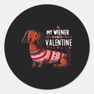 My Wiener Is My Valentine - Cute Dachshund Valenti ラウンドシール