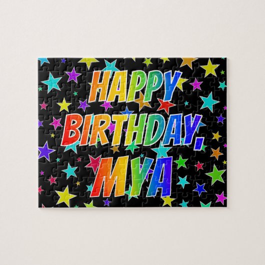 "MYA" 名前、楽しい "HAPPY BIRTHDAY" ジグソーパズル (横)