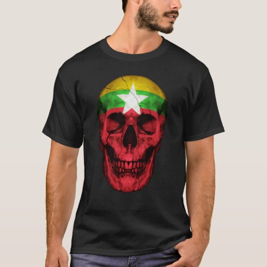 Myanmar Flag Skull Myanmarese Roots Proud Patrioti Tシャツ (正面)