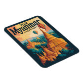 Myanmar Pagodas Illustration Travel Art Vintage マグネット (右側)
