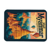 Myanmar Pagodas Illustration Travel Art Vintage マグネット (横)