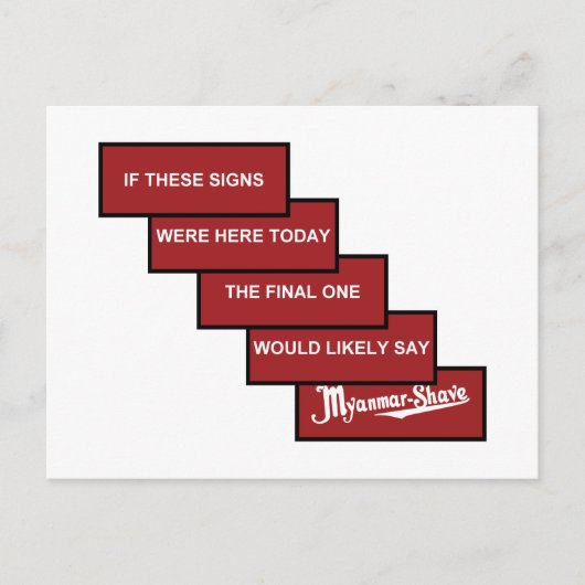 Myanmar-Shave – 更新されたBurma-Shave ポストカード (正面)