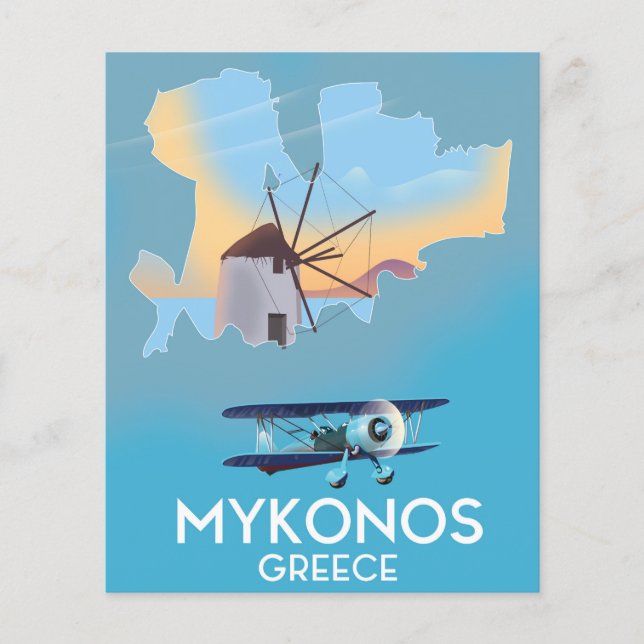 Mykonosギリシャ地図と旅行のポスター (正面)