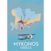 Mykonosギリシャ地図と旅行のポスター シール (正面)