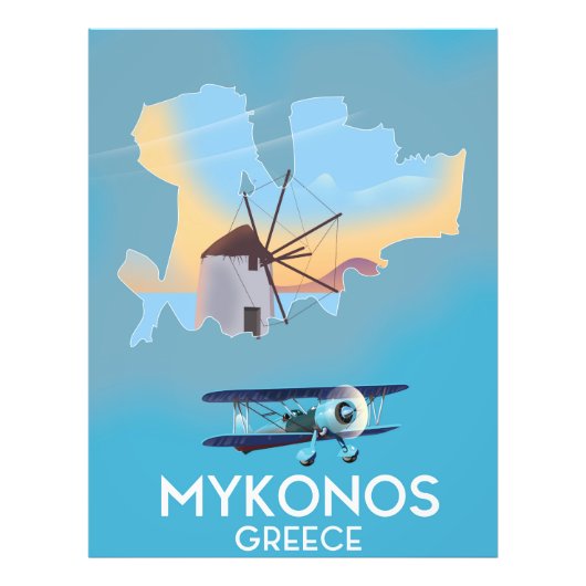 Mykonosギリシャ地図と旅行のポスター フォトプリント (正面)