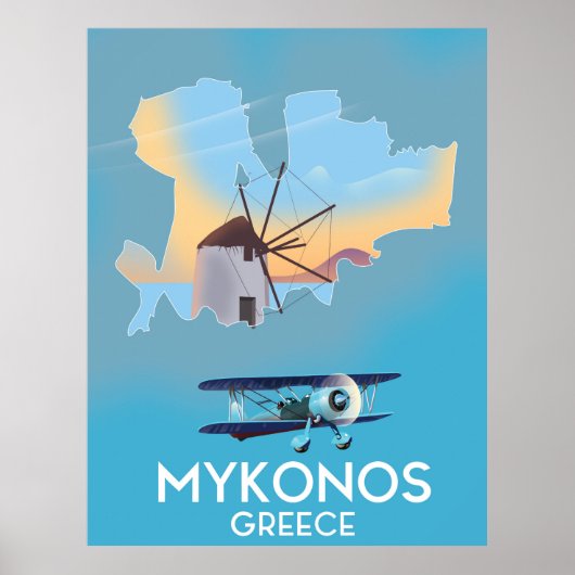 Mykonosギリシャ地図と旅行のポスター ポスター (正面)