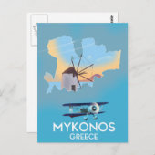 Mykonosギリシャ地図と旅行のポスター ポストカード (正面/裏面)