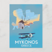 Mykonosギリシャ地図と旅行のポスター ポストカード (正面)